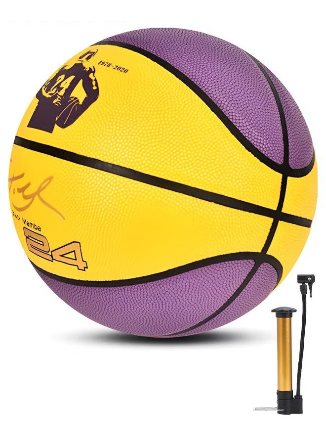 EETU Basketball,Standard Official Size 7/29.5'' Basketball,Composite Leather Street Basketball,Match Training Sports Ball,Indoor Outdoor Game Match Basketball With Pump For Kids Youth Adults-Purple Yellow - Image 1
